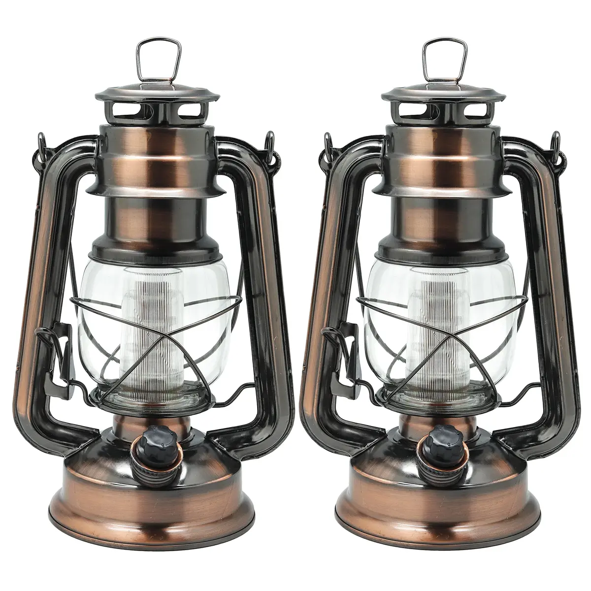 YAKii Vintage LED Lantern Metal Hanging Hurricane 2 Pack | 12 LED Dimmer Switch Cold White Battery Operated Indoor Camping Lighting Outdoor - main product image