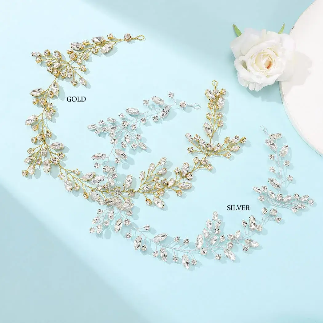 JAKAWIN Rhinestone Wedding Hair Piece Bridal Hair Accessories for Women 45 cm (17.7 in) | Elegant Crystal Hair Vine - view 4