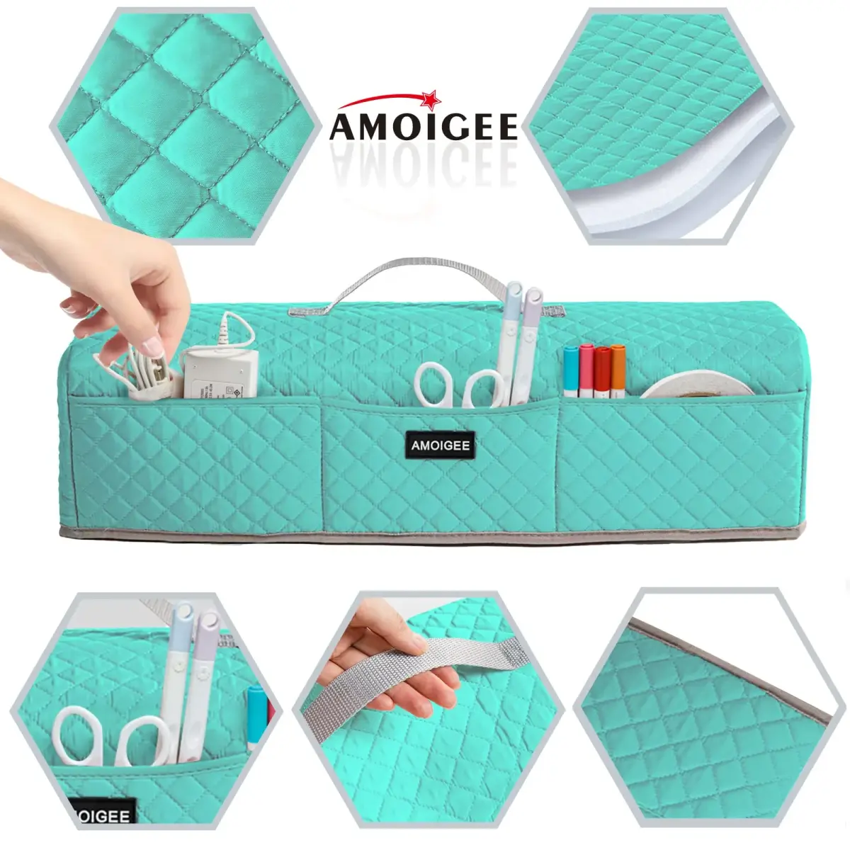AMOIGEE Padded Dust Cover for Cricut Maker 4, Maker 3, Explore 3, Explore Air 2, Teal 53cm (21" L x 6.5" W x 6" H) | Protects Craft Machines from Dust & Scratches - view 4