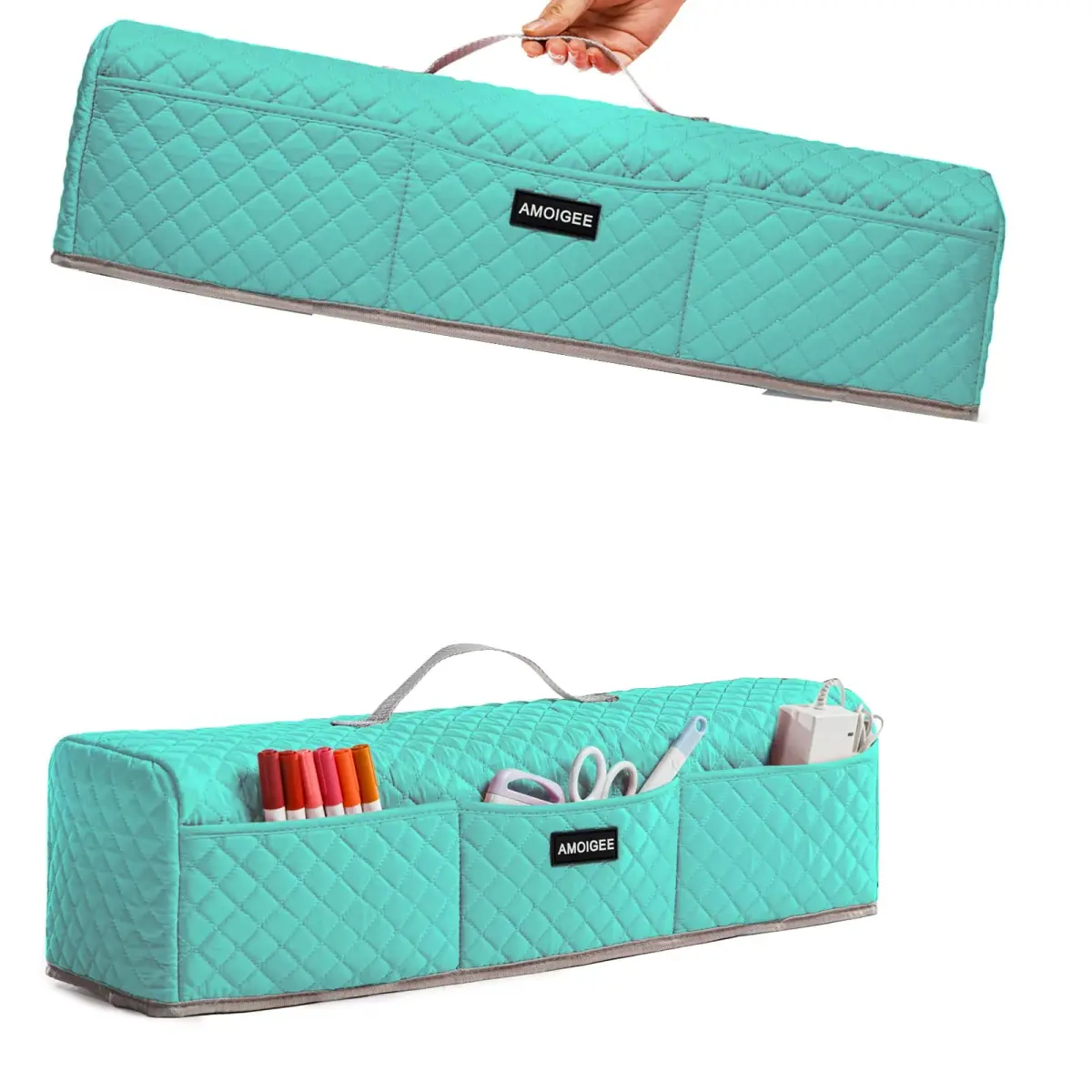 AMOIGEE Padded Dust Cover for Cricut Maker 4, Maker 3, Explore 3, Explore Air 2, Teal 53cm (21" L x 6.5" W x 6" H) | Protects Craft Machines from Dust & Scratches - main product image