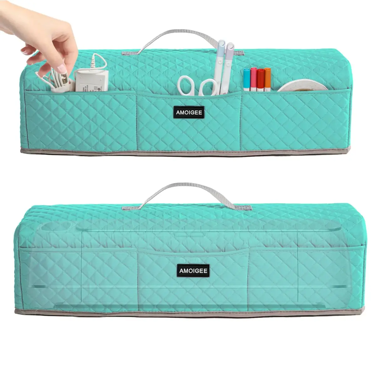 AMOIGEE Padded Dust Cover for Cricut Maker 4, Maker 3, Explore 3, Explore Air 2, Teal 53cm (21" L x 6.5" W x 6" H) | Protects Craft Machines from Dust & Scratches - view 3