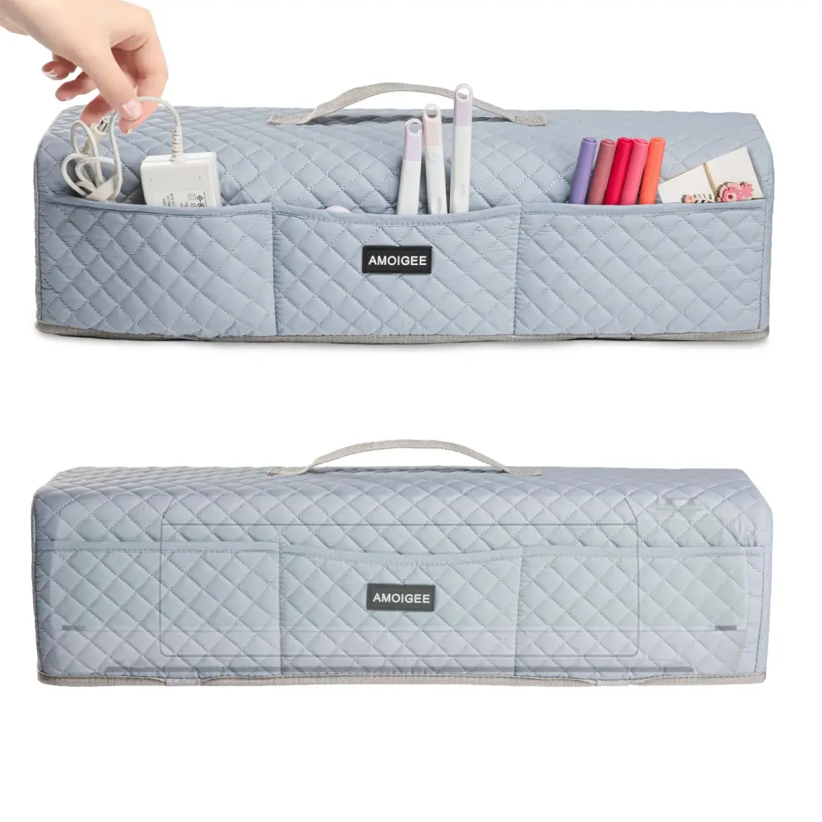 AMOIGEE Padded Dust Cover for Cricut Maker 4, Maker 3, Explore 3, Explore Air 2, Grey | 53cm (21") L x 17cm (6.5") W x 15cm (6") H - view 2