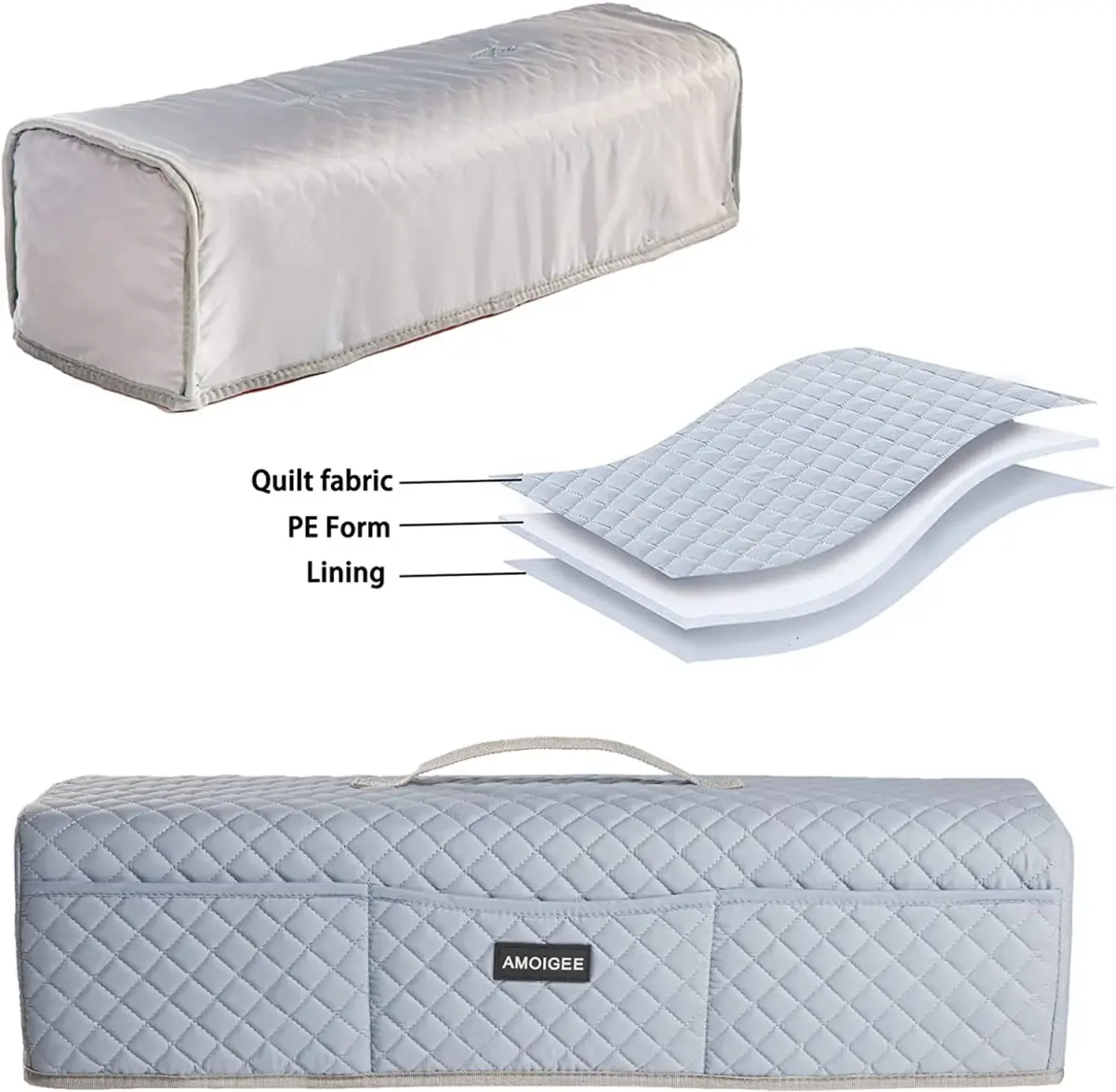 AMOIGEE Padded Dust Cover for Cricut Maker 4, Maker 3, Explore 3, Explore Air 2, Grey | 53cm (21") L x 17cm (6.5") W x 15cm (6") H - view 4