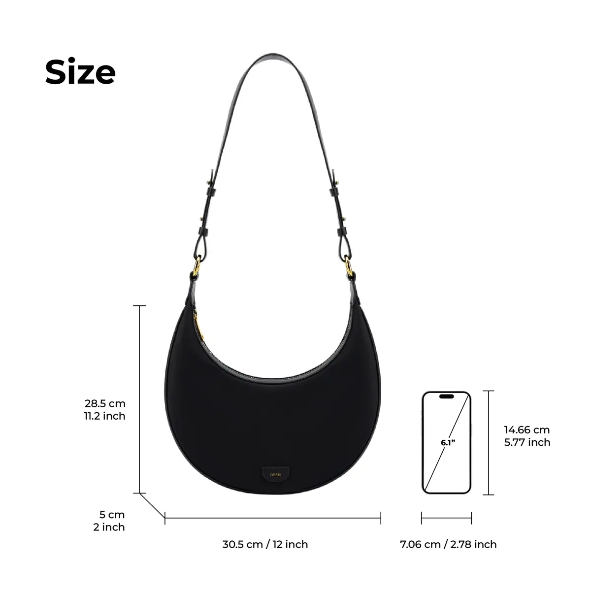JW PEI Women's Carly Saddle Bag - Black - Medium | Classic Faux Leather Shoulder Bag - view 7