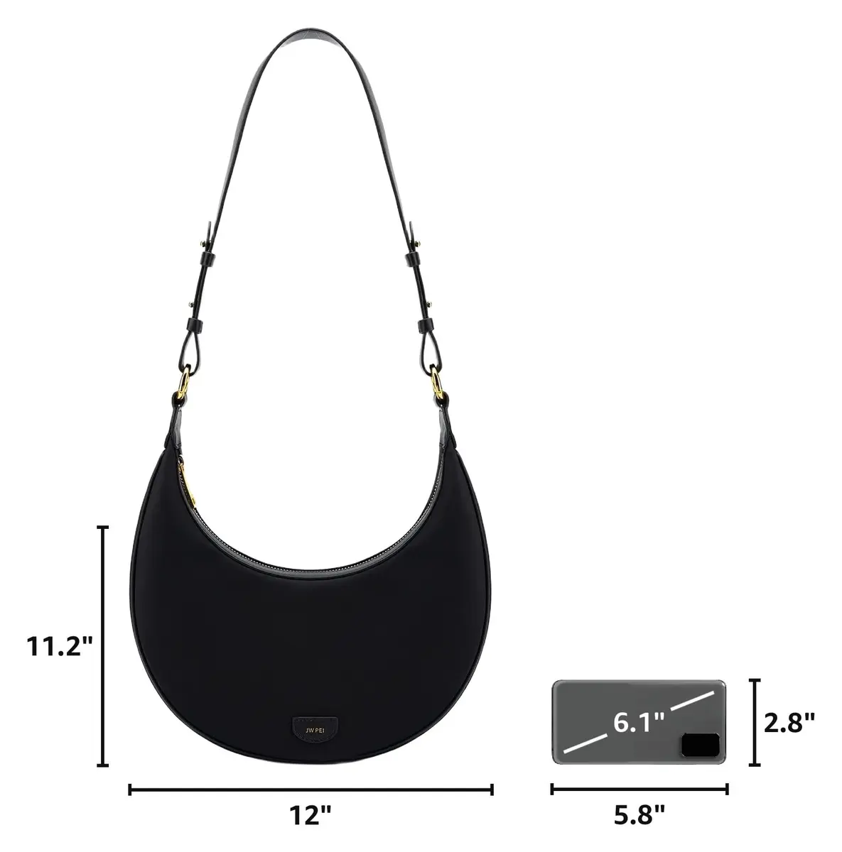 JW PEI Women's Carly Saddle Bag - Black - Medium | Classic Faux Leather Shoulder Bag - view 3
