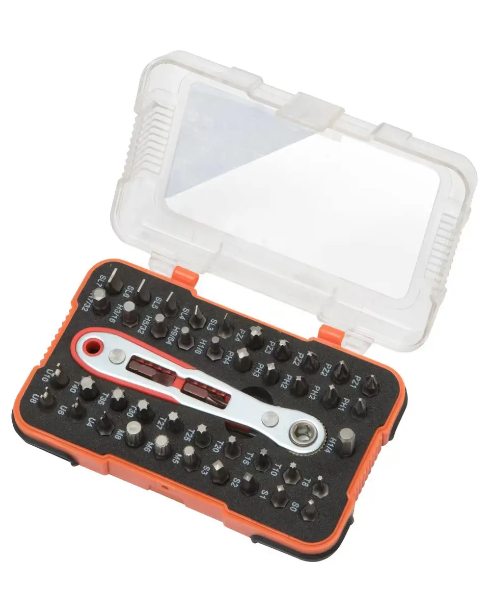 ROTATION 44pc Bit Set with 1/4 Mini Ratchet Offset Screwdriver | Compact Chrome Vanadium Steel Tool for Tight Spaces - main product image