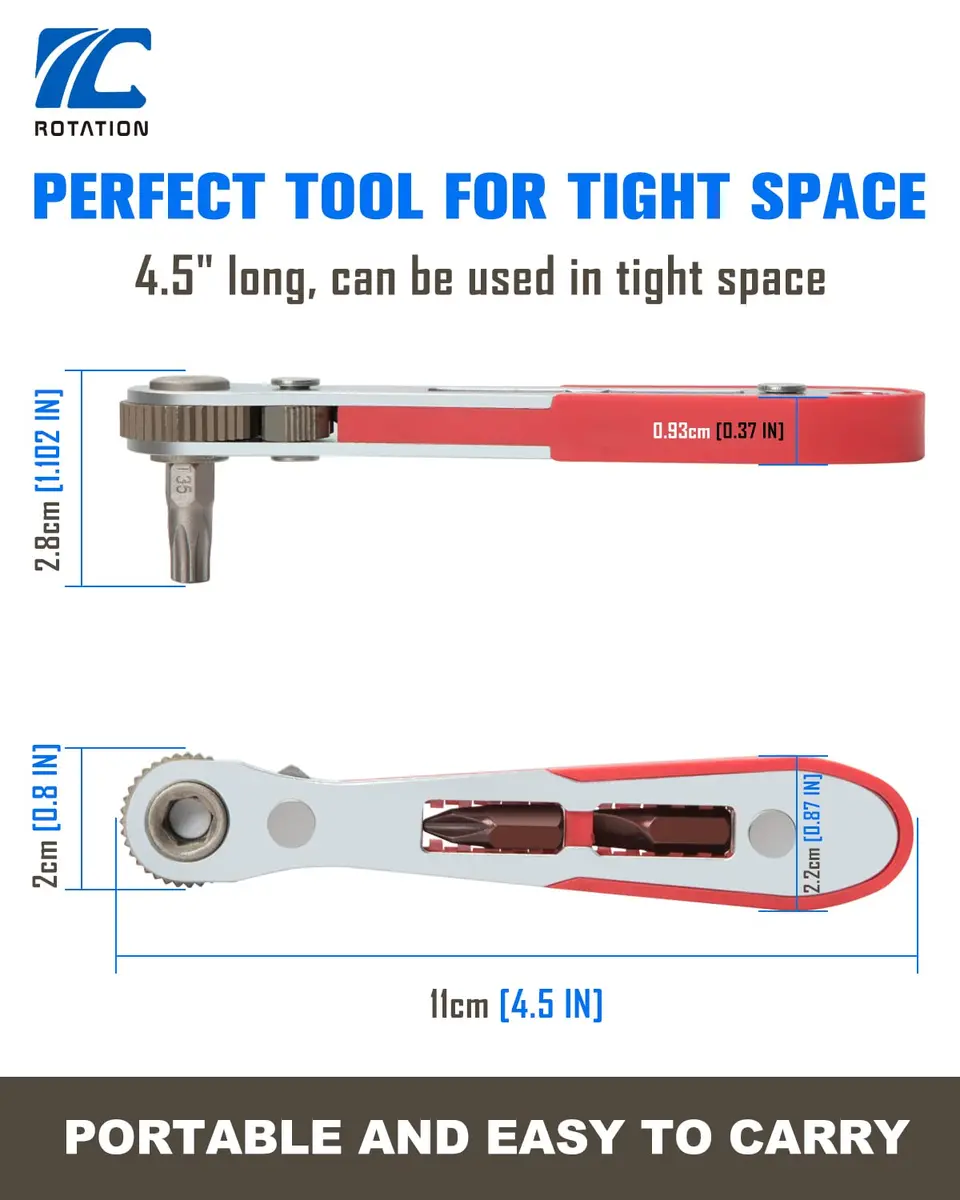 ROTATION 44pc Bit Set with 1/4 Mini Ratchet Offset Screwdriver | Compact Chrome Vanadium Steel Tool for Tight Spaces - view 5