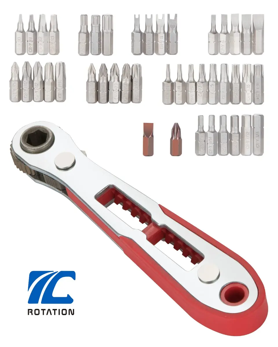 ROTATION 44pc Bit Set with 1/4 Mini Ratchet Offset Screwdriver | Compact Chrome Vanadium Steel Tool for Tight Spaces - view 7