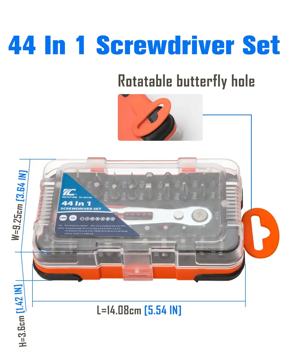 ROTATION 44pc Bit Set with 1/4 Mini Ratchet Offset Screwdriver | Compact Chrome Vanadium Steel Tool for Tight Spaces - view 3