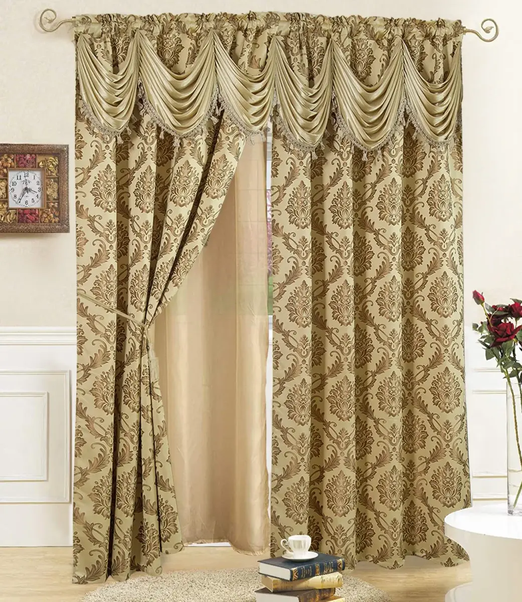 DreamField Linen Curtain Window Panel Taupe 137cm (54" W) x 213cm (84" L) | Light-Filtering Damask Pattern - main product image