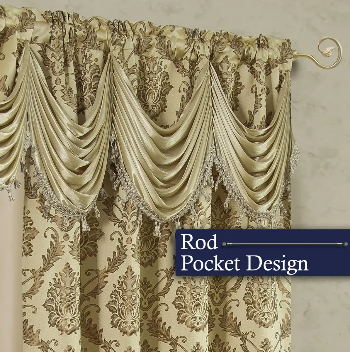 DreamField Linen Curtain Window Panel Taupe 137cm (54" W) x 213cm (84" L) | Light-Filtering Damask Pattern - view 5