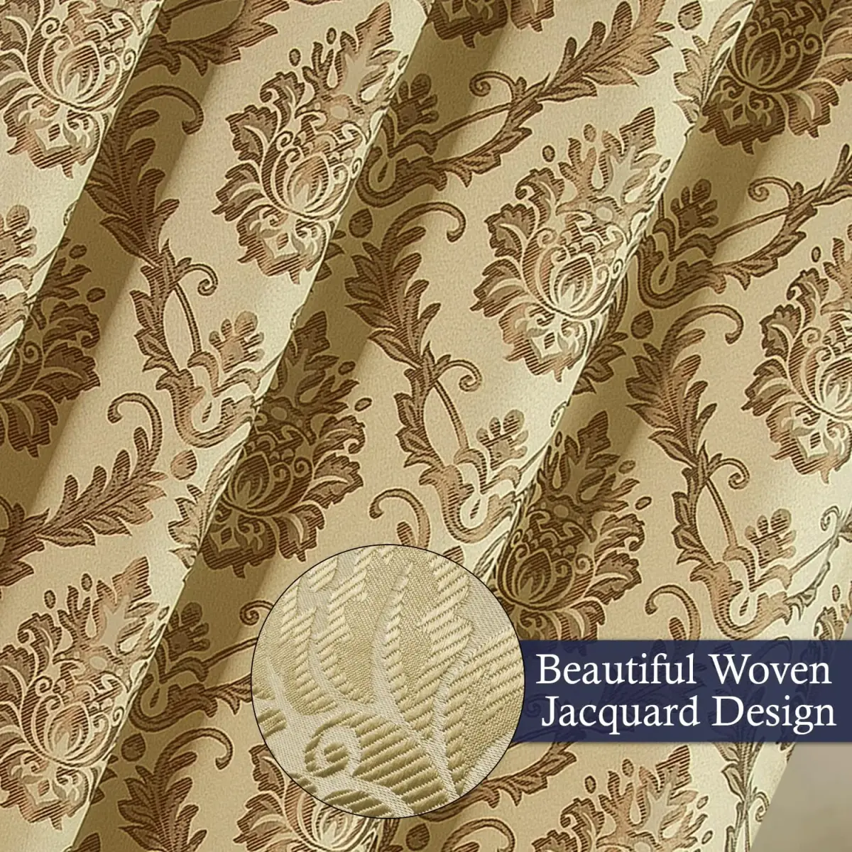 DreamField Linen Curtain Window Panel Taupe 137cm (54" W) x 213cm (84" L) | Light-Filtering Damask Pattern - view 6