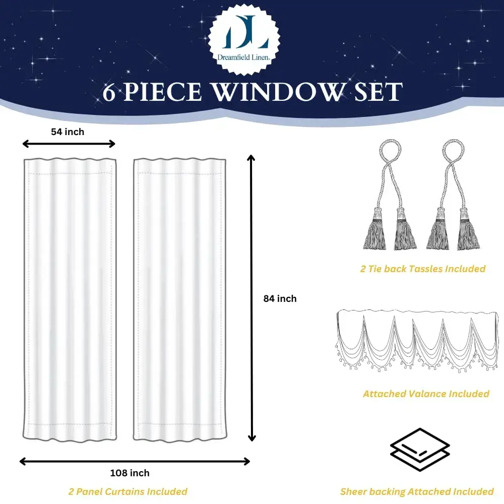 DreamField Linen Curtain Window Panel Taupe 137cm (54" W) x 213cm (84" L) | Light-Filtering Damask Pattern - view 2
