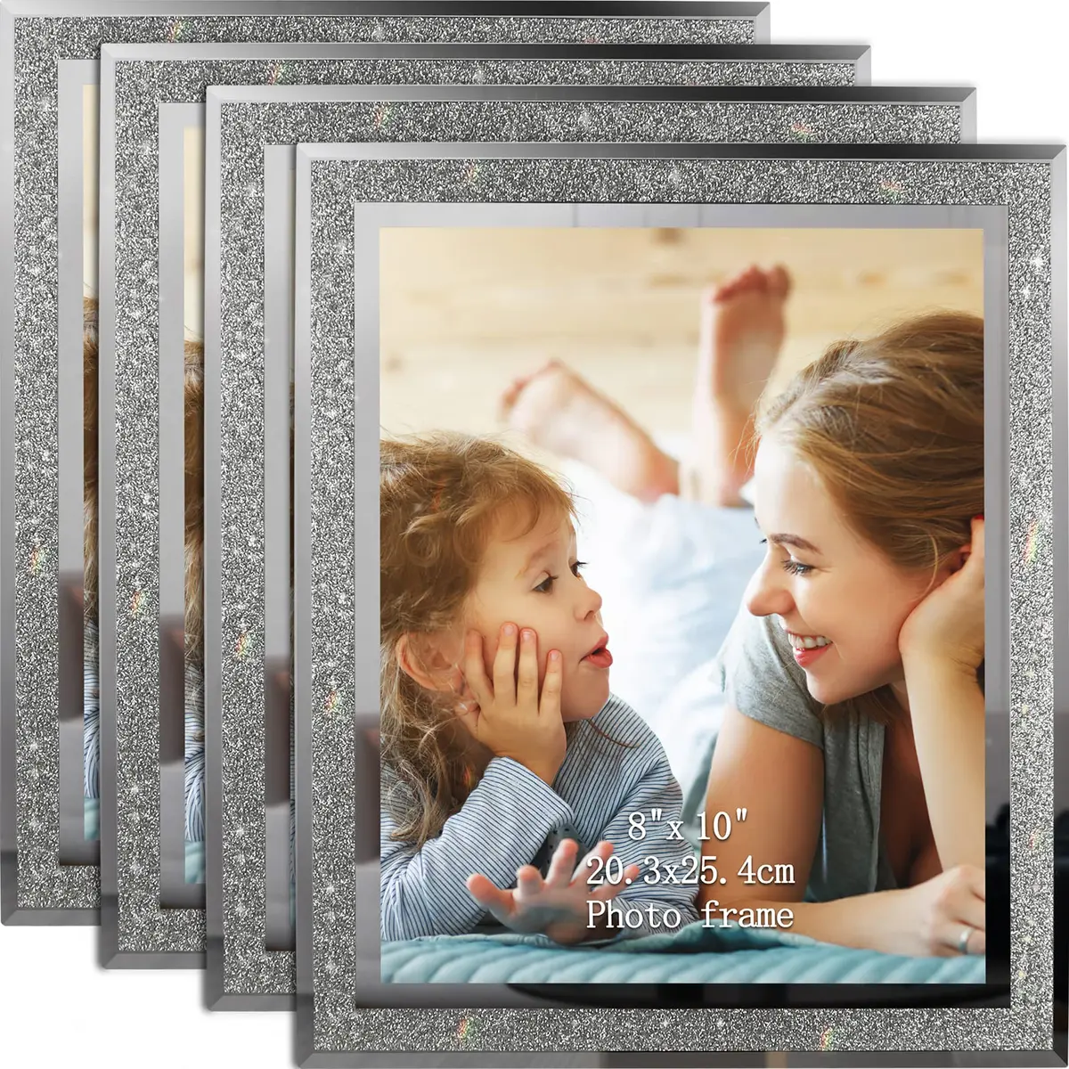 Calenzana 4 Pack 8x10 Picture Frames | Sparkle Glass Photo Frame Set for Tabletop & Wall Display - main product image