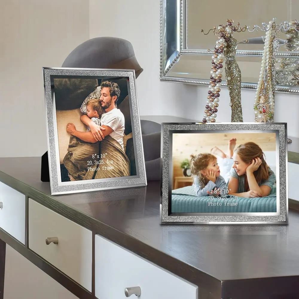 Calenzana 4 Pack 8x10 Picture Frames | Sparkle Glass Photo Frame Set for Tabletop & Wall Display - view 2