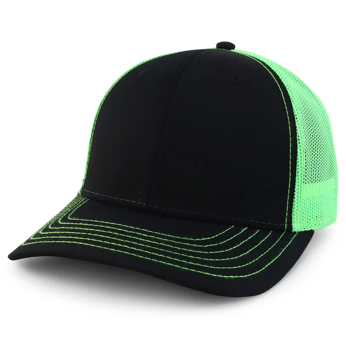 Armycrew Oversize XXL Low Profile Two Tone Mesh Back Trucker Baseball Cap - Black Neon Green | Big Head Fit - main product image
