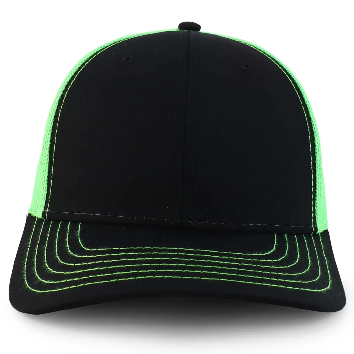 Armycrew Oversize XXL Low Profile Two Tone Mesh Back Trucker Baseball Cap - Black Neon Green | Big Head Fit - view 2