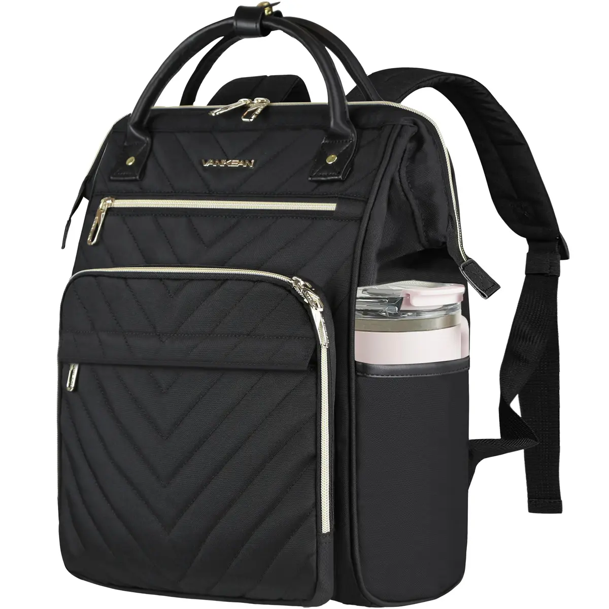 VANKEAN 17.3 Inch Laptop Backpack Quilted Black | Large Capacity Water-Resistant Travel Bag - main product image