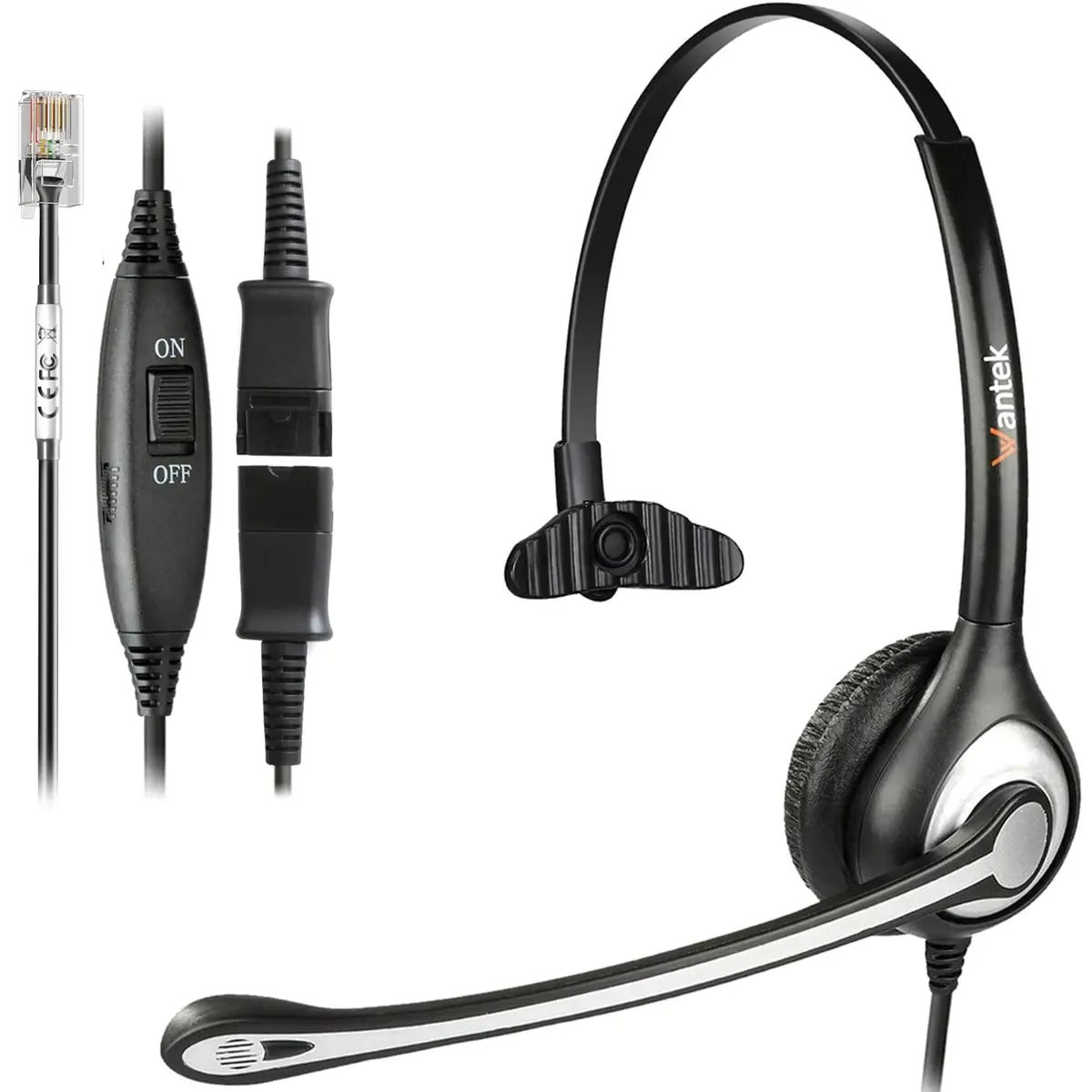 Wantek Yealink Phone Headset with Quick Disconnect Cord | Noise Cancelling, RJ9 Office Headset for Yealink VoIP Phones - main product image