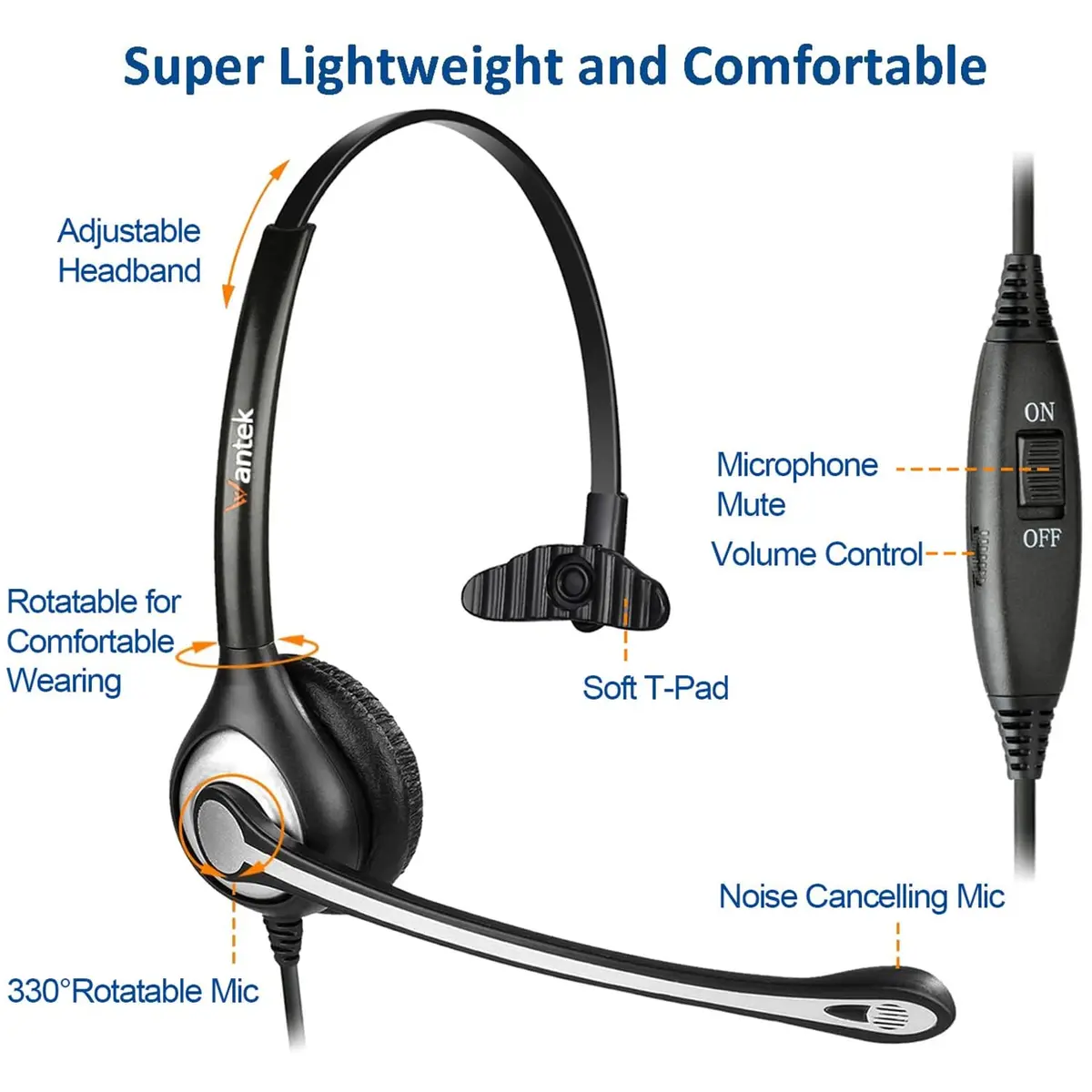 Wantek Yealink Phone Headset with Quick Disconnect Cord | Noise Cancelling, RJ9 Office Headset for Yealink VoIP Phones - view 5
