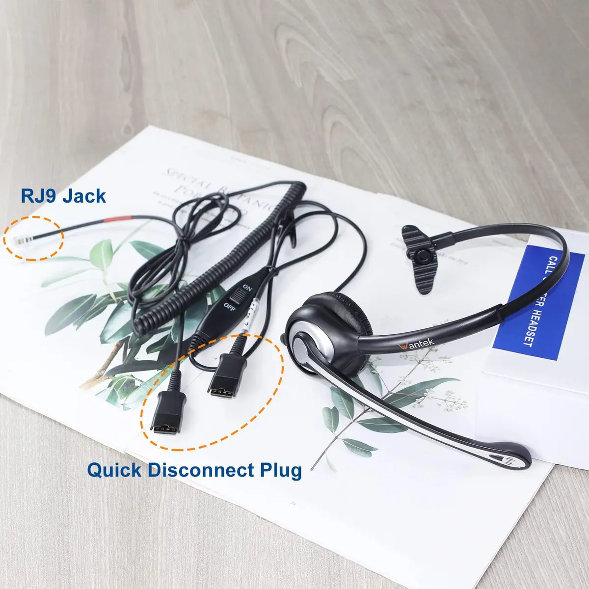 Wantek Yealink Phone Headset with Quick Disconnect Cord | Noise Cancelling, RJ9 Office Headset for Yealink VoIP Phones - view 6