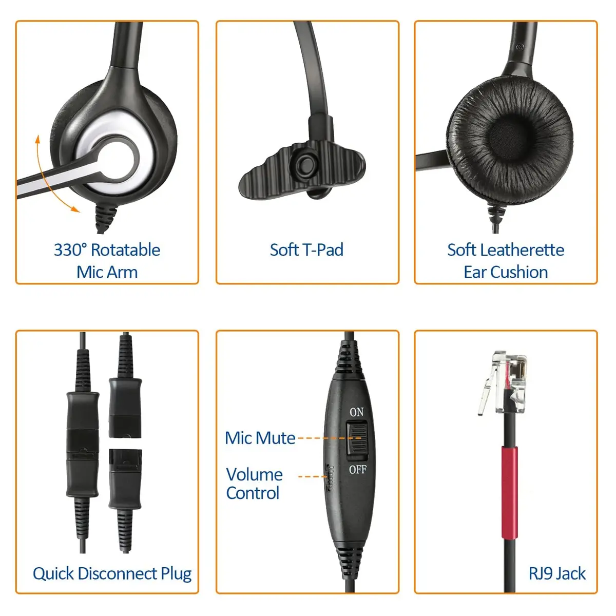 Wantek Yealink Phone Headset with Quick Disconnect Cord | Noise Cancelling, RJ9 Office Headset for Yealink VoIP Phones - view 7