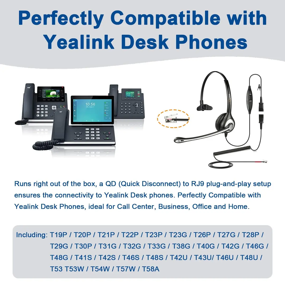 Wantek Yealink Phone Headset with Quick Disconnect Cord | Noise Cancelling, RJ9 Office Headset for Yealink VoIP Phones - view 3
