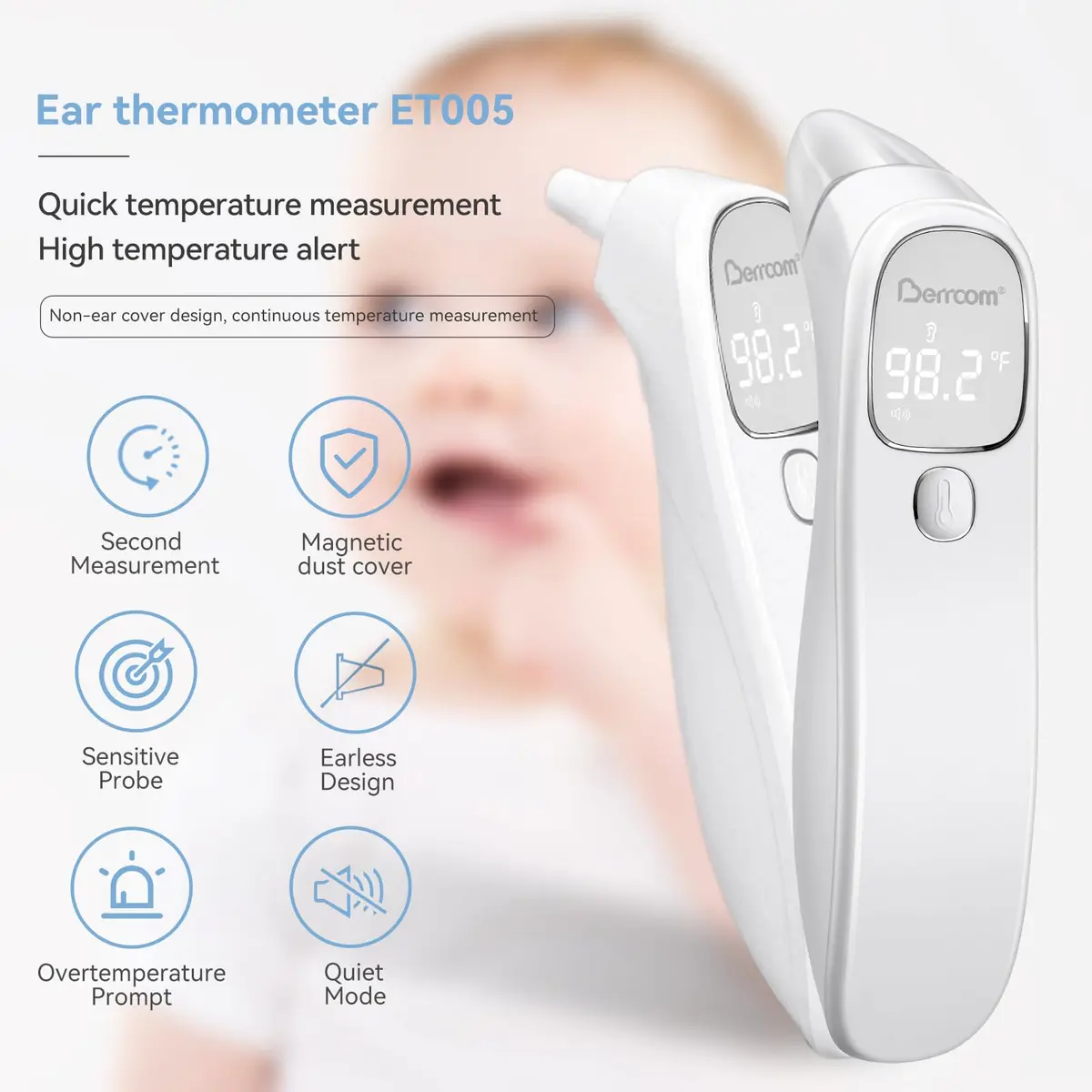 Berrcom 2-in-1 Infrared Forehead Ear Thermometer All Ages | Fast Accurate Reading, Fever Warning, Non-Contact - view 5