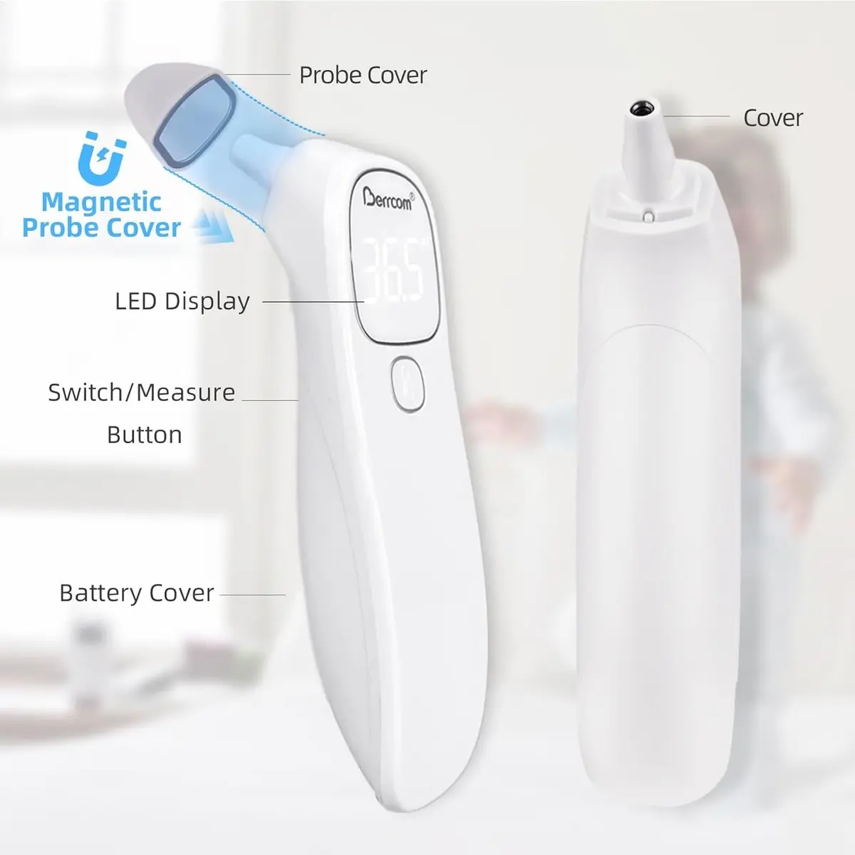 Berrcom 2-in-1 Infrared Forehead Ear Thermometer All Ages | Fast Accurate Reading, Fever Warning, Non-Contact - view 3