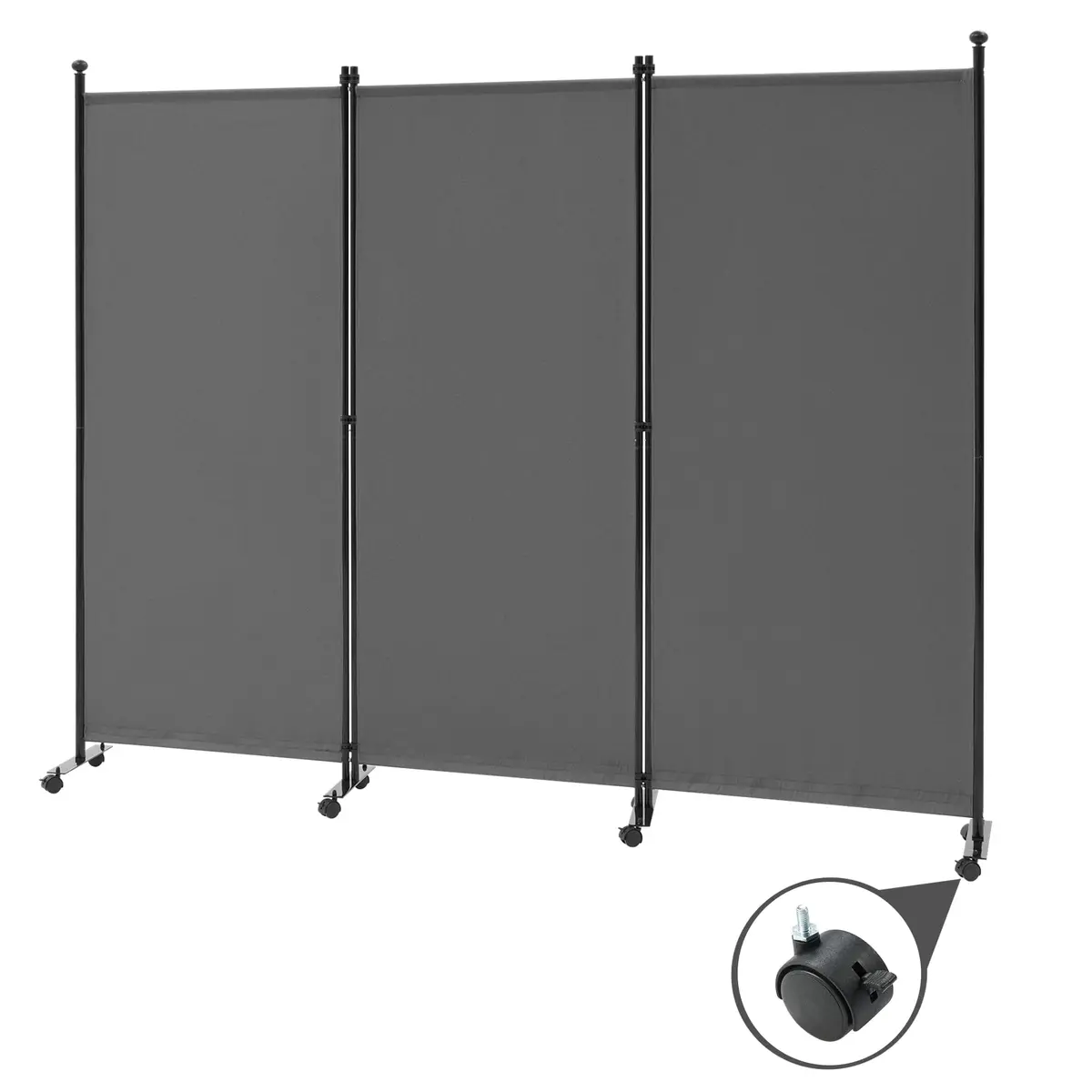 Spurgehom 3 Panel Rolling Room Divider Grey 218.44 cm (86" W x 71" H) | Freestanding Privacy Screen with Wheels - main product image