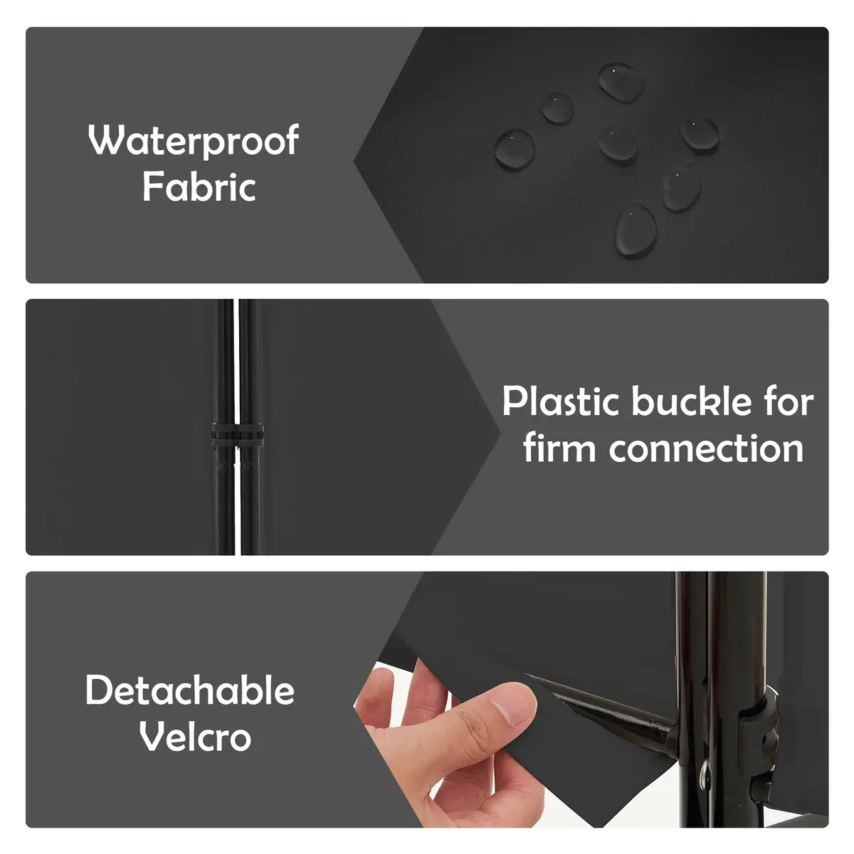 Spurgehom 3 Panel Rolling Room Divider with Wheels, Black Fabric Privacy Screen 223.5cm (88" W x 71" H) | Freestanding Foldable Partition - view 5