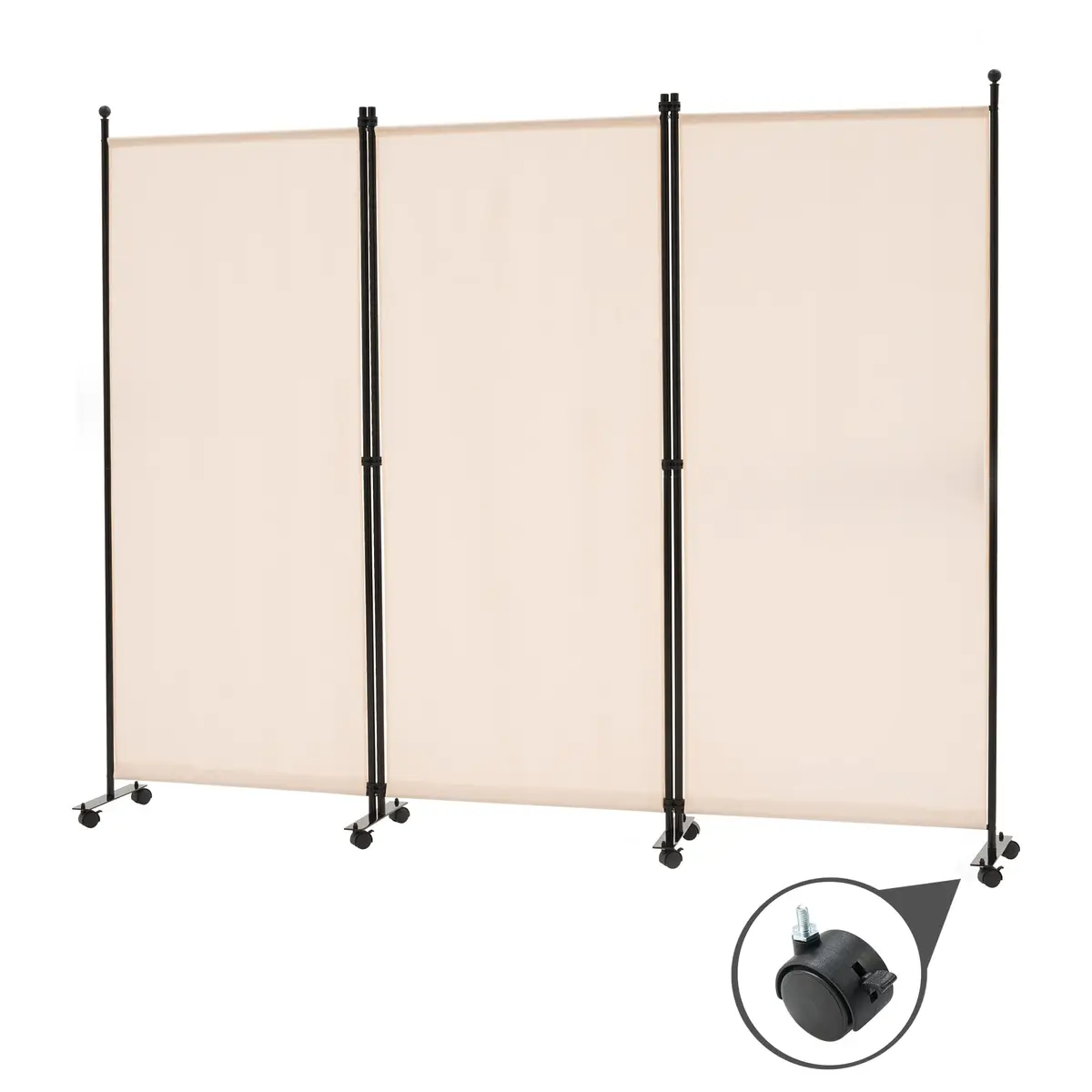 Spurgehom 3 Panel Rolling Room Divider 213cm (7ft) H x 224cm (7.3ft) W | Freestanding Privacy Screen for Homes & Offices - main product image