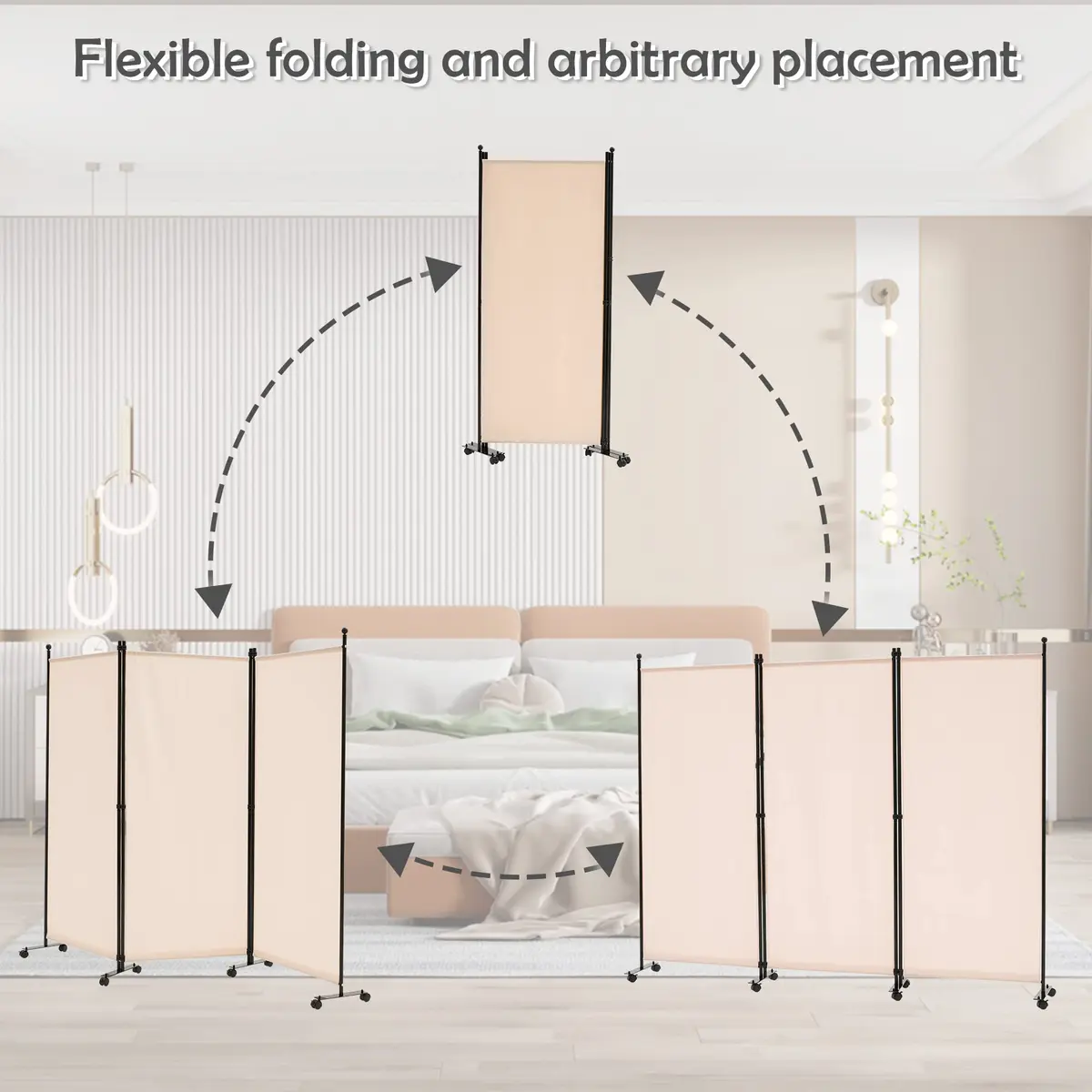 Spurgehom 3 Panel Rolling Room Divider 213cm (7ft) H x 224cm (7.3ft) W | Freestanding Privacy Screen for Homes & Offices - view 6