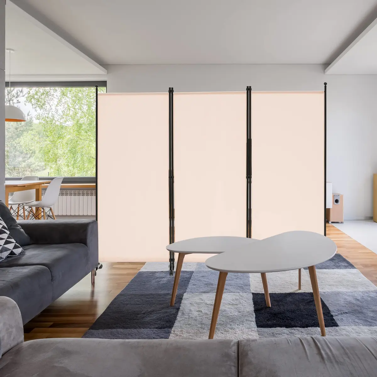 Spurgehom 3 Panel Rolling Room Divider 213cm (7ft) H x 224cm (7.3ft) W | Freestanding Privacy Screen for Homes & Offices - view 3