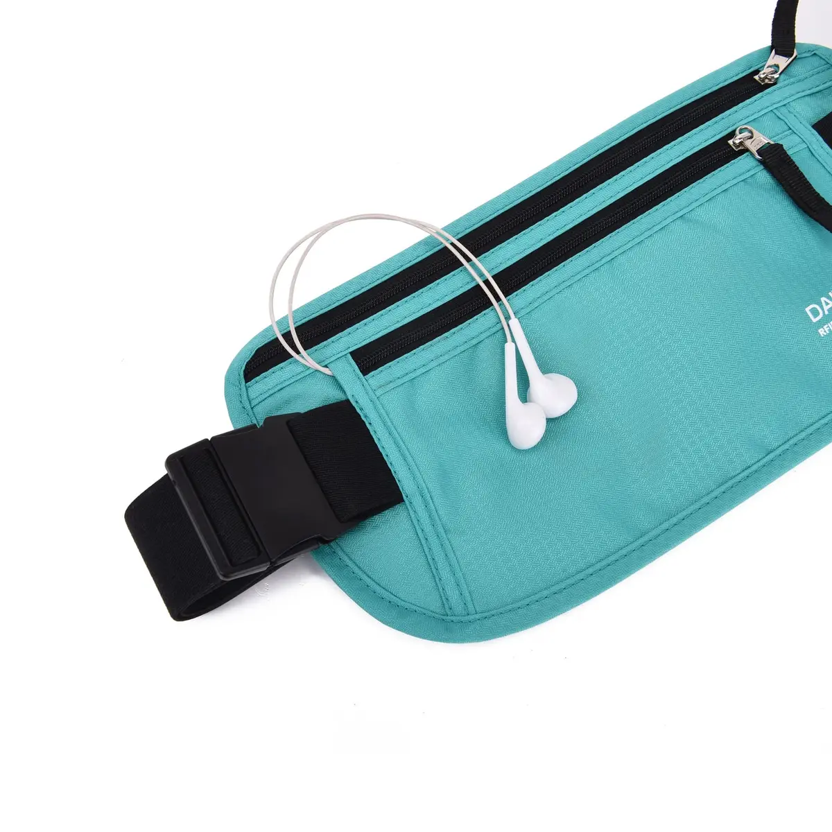 DAITET RFID Blocking Money Belt Slim Fanny Pack for Travel, Running, Passport Holder, Phone, Cash (Black Mint Green) - view 3