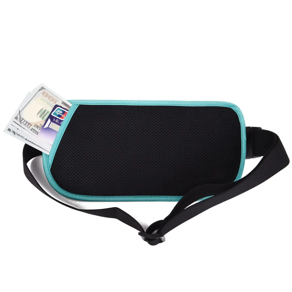 DAITET RFID Blocking Money Belt Slim Fanny Pack for Travel, Running, Passport Holder, Phone, Cash (Black Mint Green) - view 4
