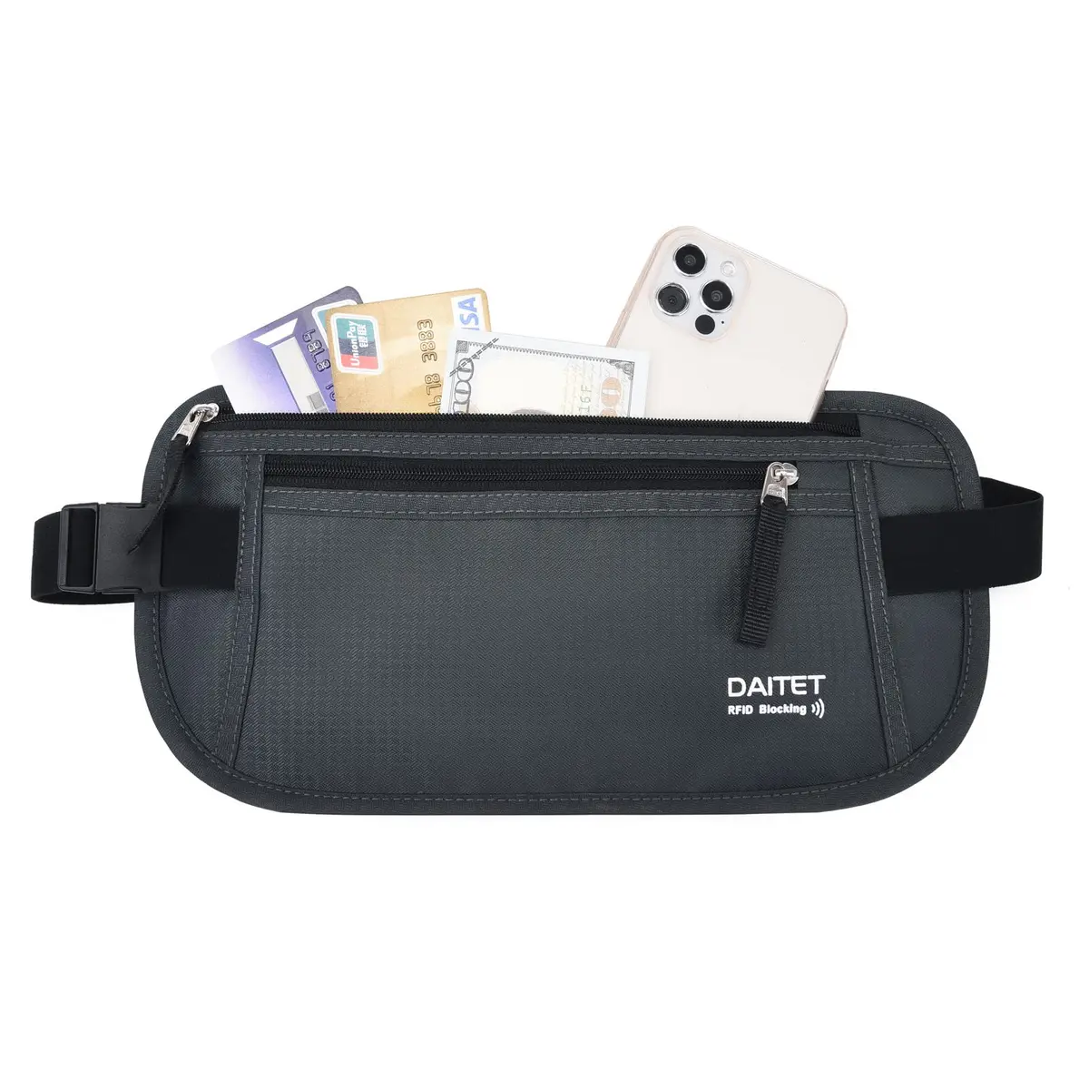 DAITET RFID Blocking Money Belt Slim Fanny Pack with Adjustable Strap | 29cm (11.2") x 14cm (5.5") - view 2