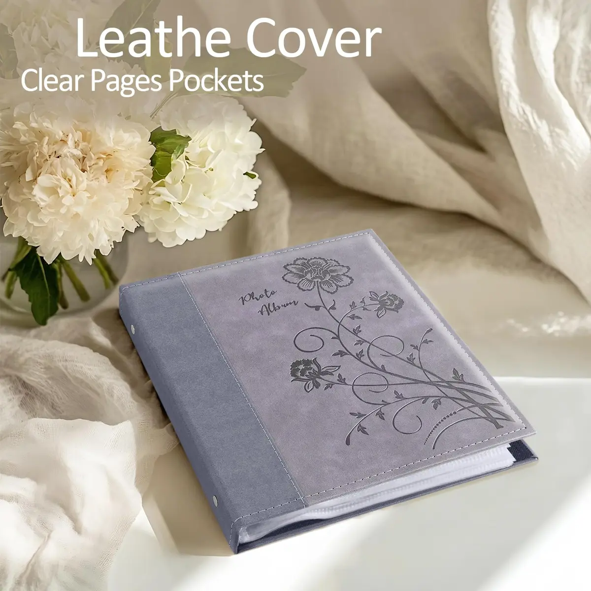 Miaikoe 8x10 Photo Album 100 Vertical Photos | Grey Leather Cover Bookshelf Album - view 4