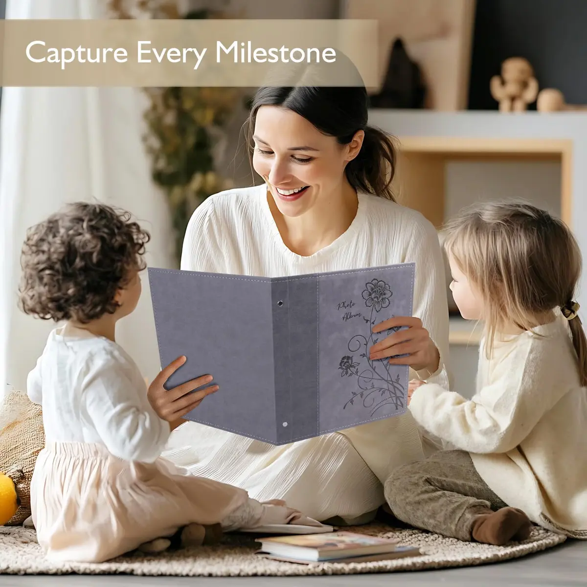 Miaikoe 8x10 Photo Album 100 Vertical Photos | Grey Leather Cover Bookshelf Album - view 5