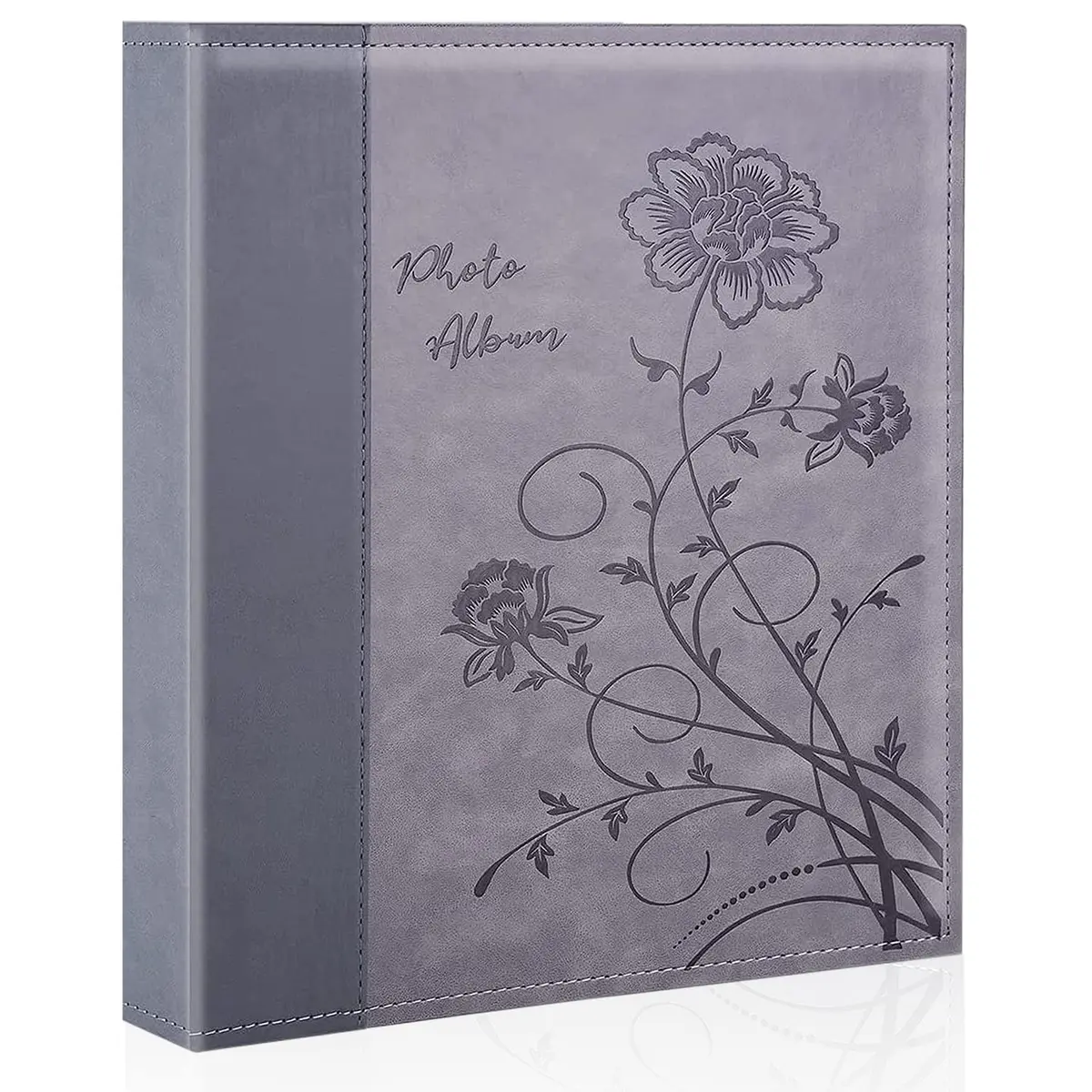 Miaikoe 8x10 Photo Album 100 Vertical Photos | Grey Leather Cover Bookshelf Album - main product image
