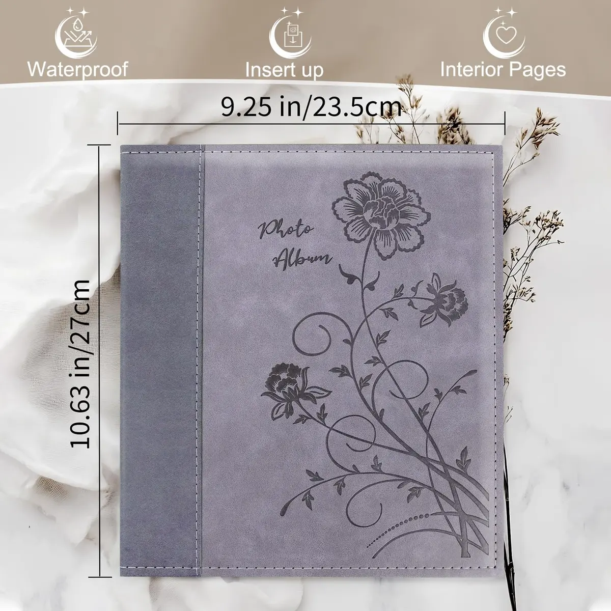 Miaikoe 8x10 Photo Album 100 Vertical Photos | Grey Leather Cover Bookshelf Album - view 2
