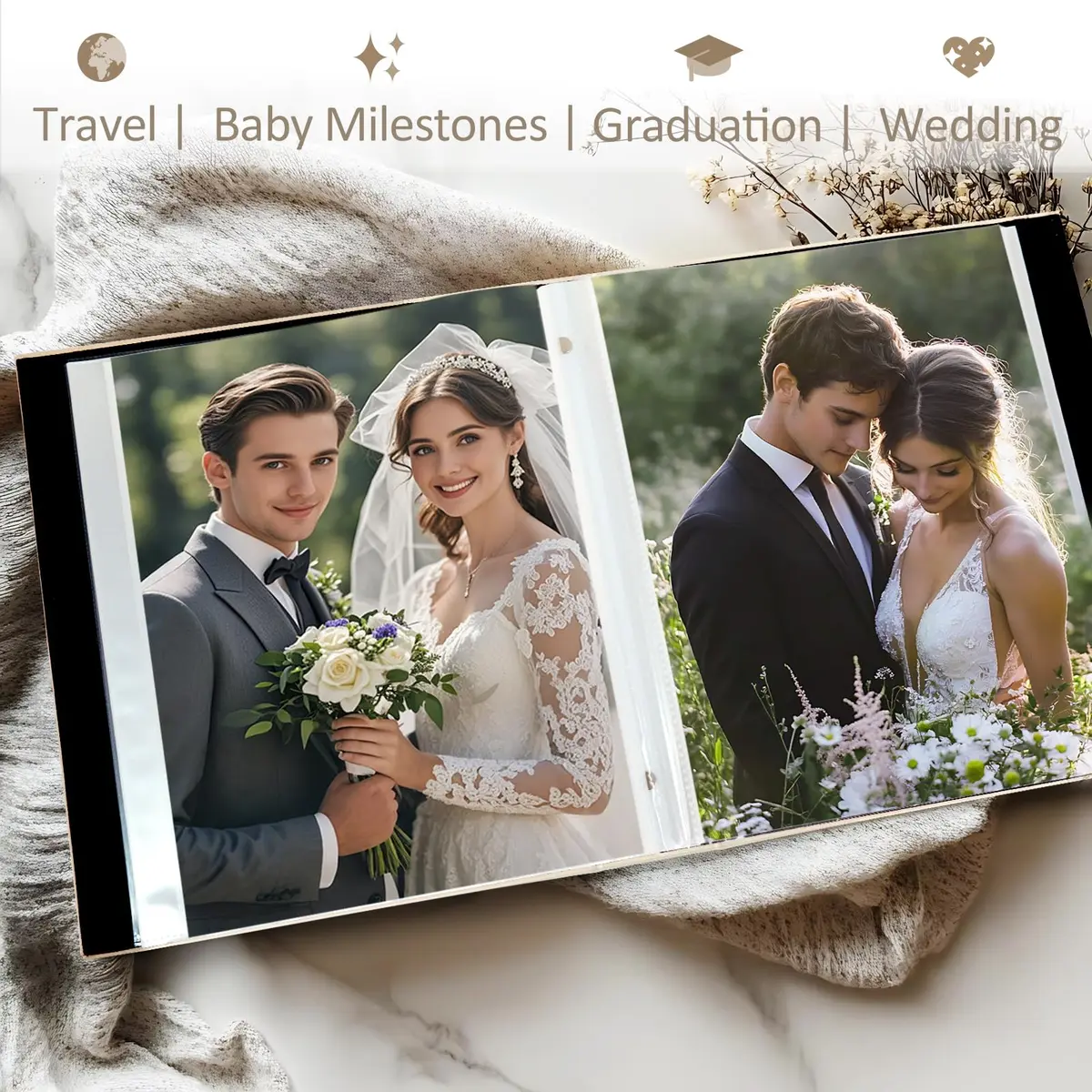 Miaikoe 8x10 Photo Album 100 Vertical Photos | Grey Leather Cover Bookshelf Album - view 3