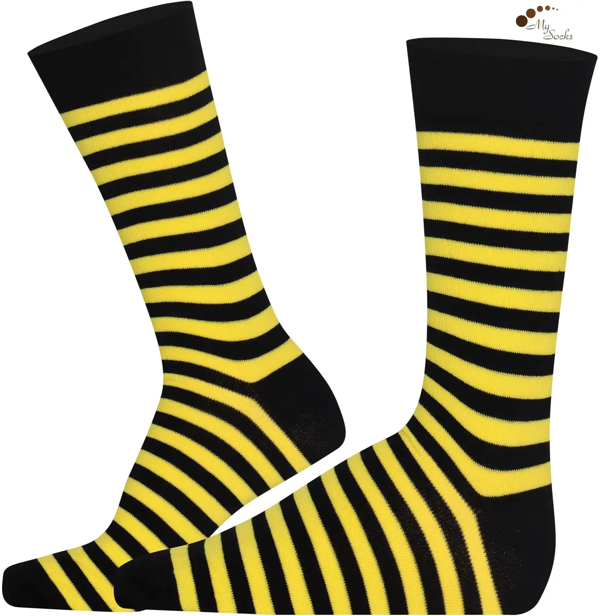 Mysocks Crew Socks Stripe Yellow Black | Unisex Cotton Comfort (70-120 chars) - view 2