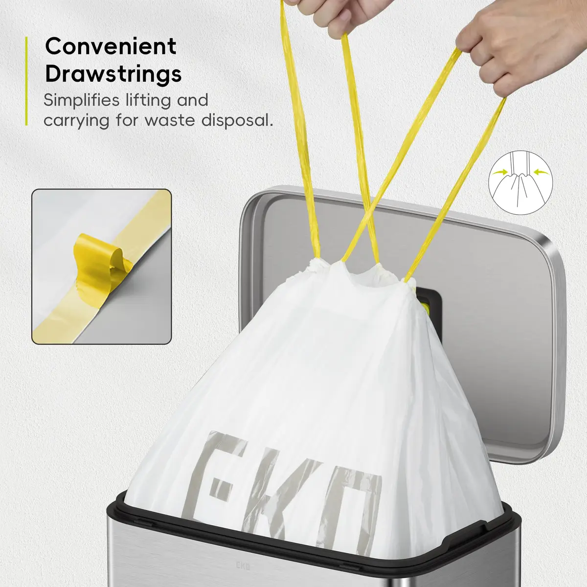 EKO 13 Gallon / 40-60 Liter Drawstring Trash Bags, 60 Count | Leak-Resistant Extra-Strong Garbage Bags - view 5