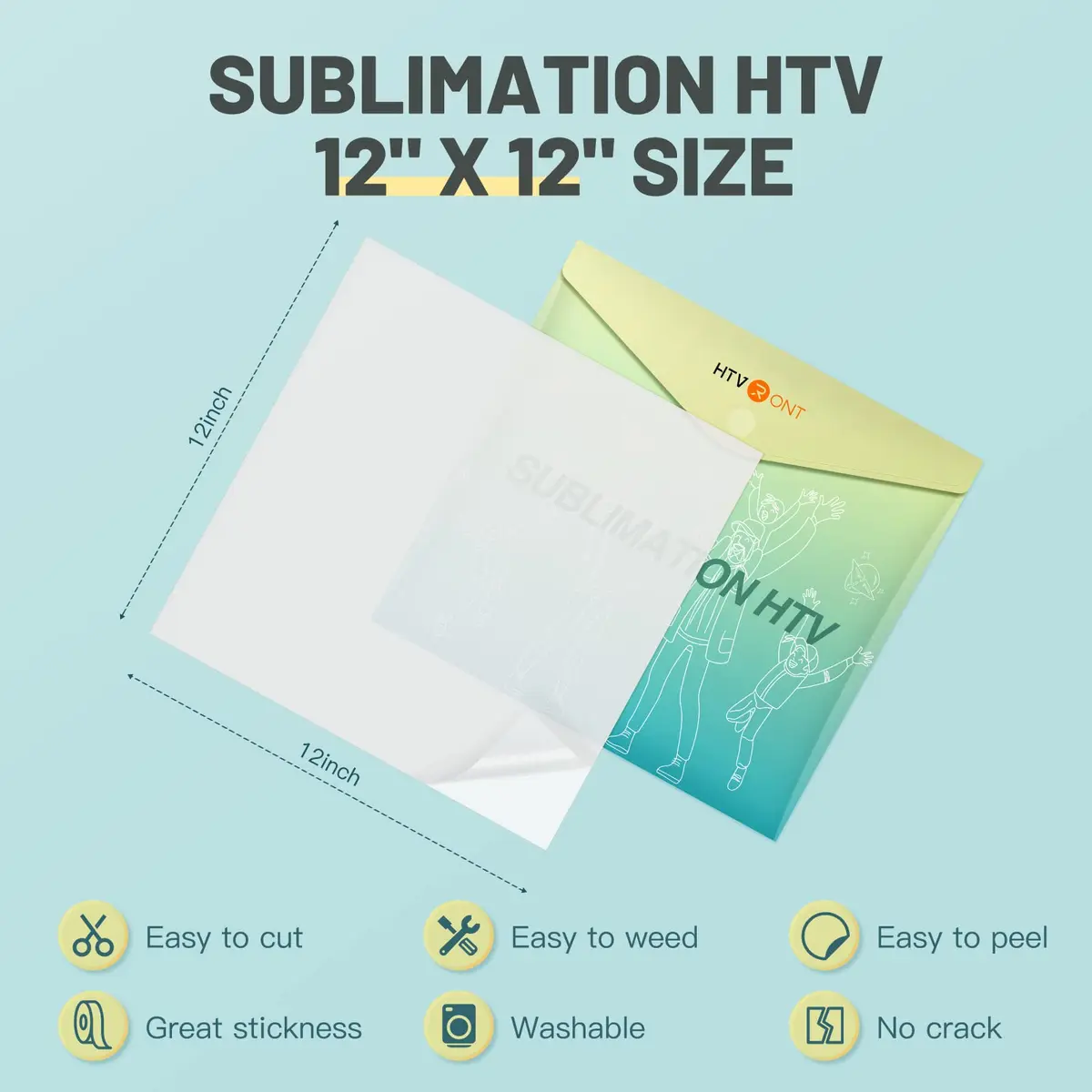 HTVRONT Sublimation HTV Sheets for Cotton Fabric Matte 12x12'' (10 Pack) | Heat Transfer Vinyl for Light Fabric - view 3