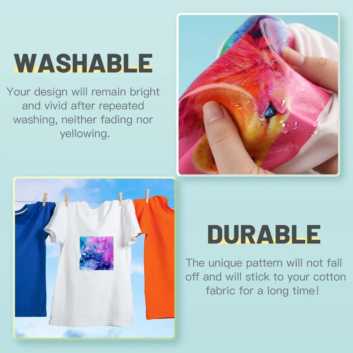 HTVRONT Sublimation HTV Sheets for Cotton Fabric Matte 12x12'' (10 Pack) | Heat Transfer Vinyl for Light Fabric - view 4