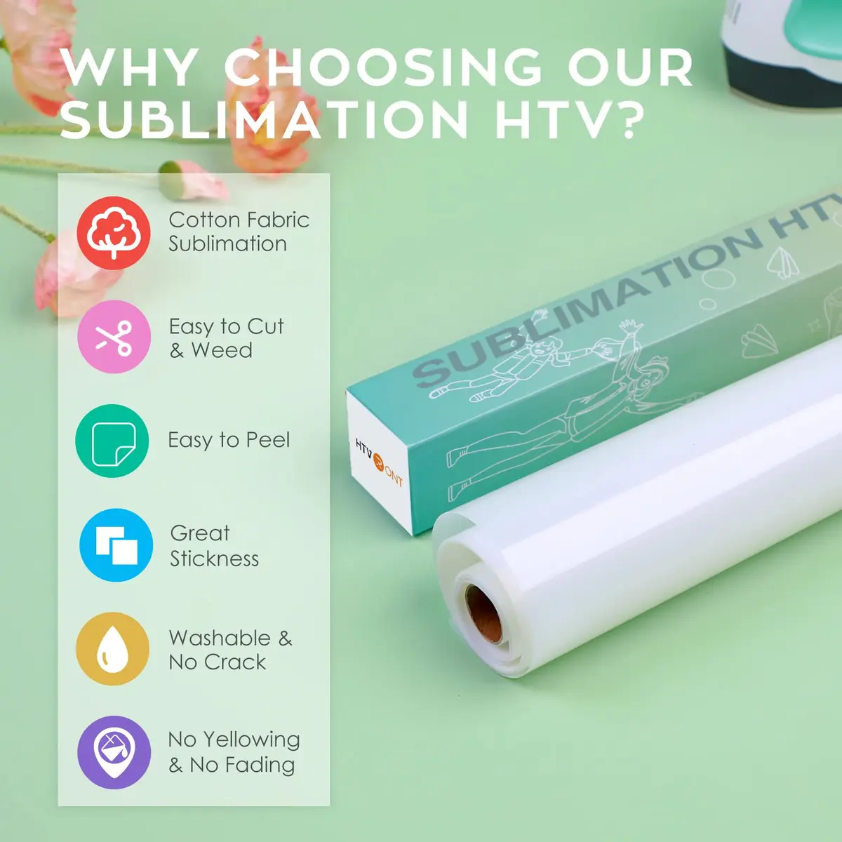 HTVRONT Clear Sublimation HTV Matte - 12" x 5FT Wash Durable for Cotton - view 2