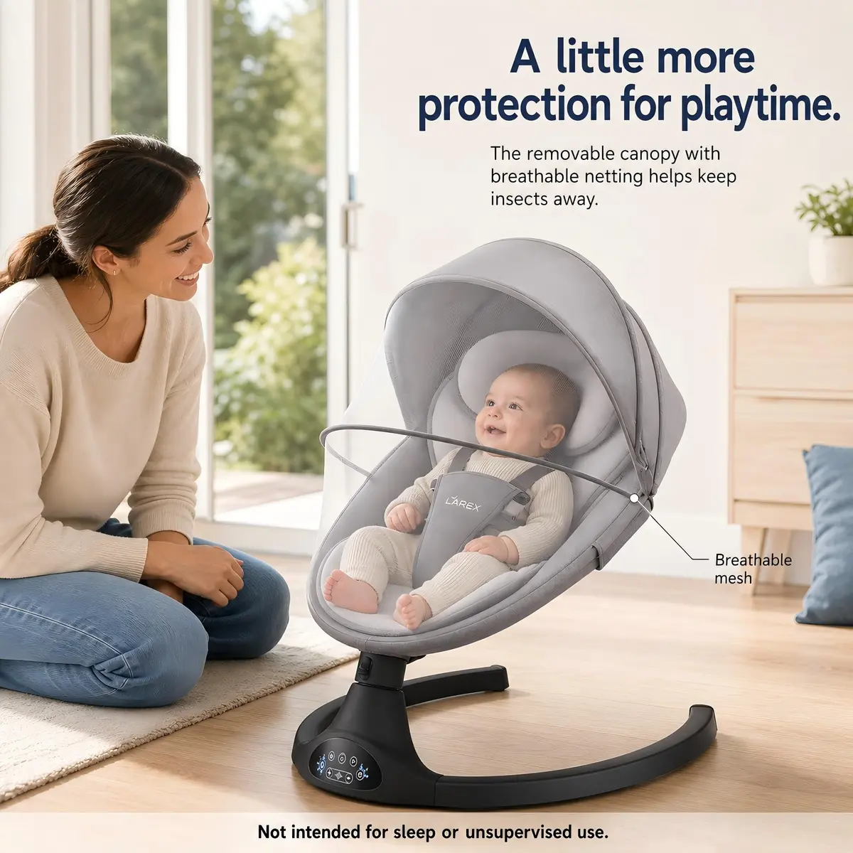Larex Baby Swing | 5 Speeds, Bluetooth & Remote Control, Black, Large - view 8