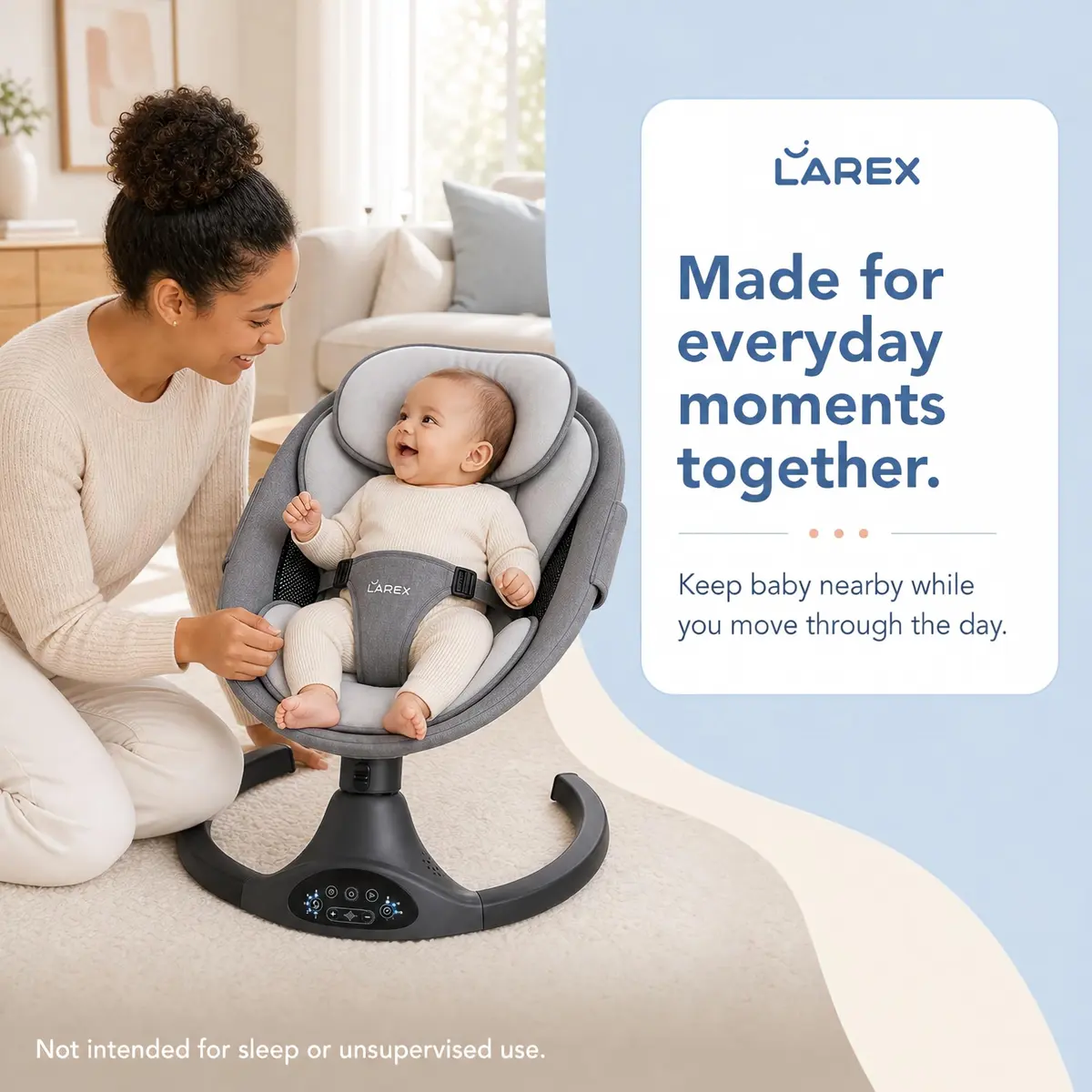 Larex Baby Swing | 5 Speeds, Bluetooth & Remote Control, Black, Large - view 2