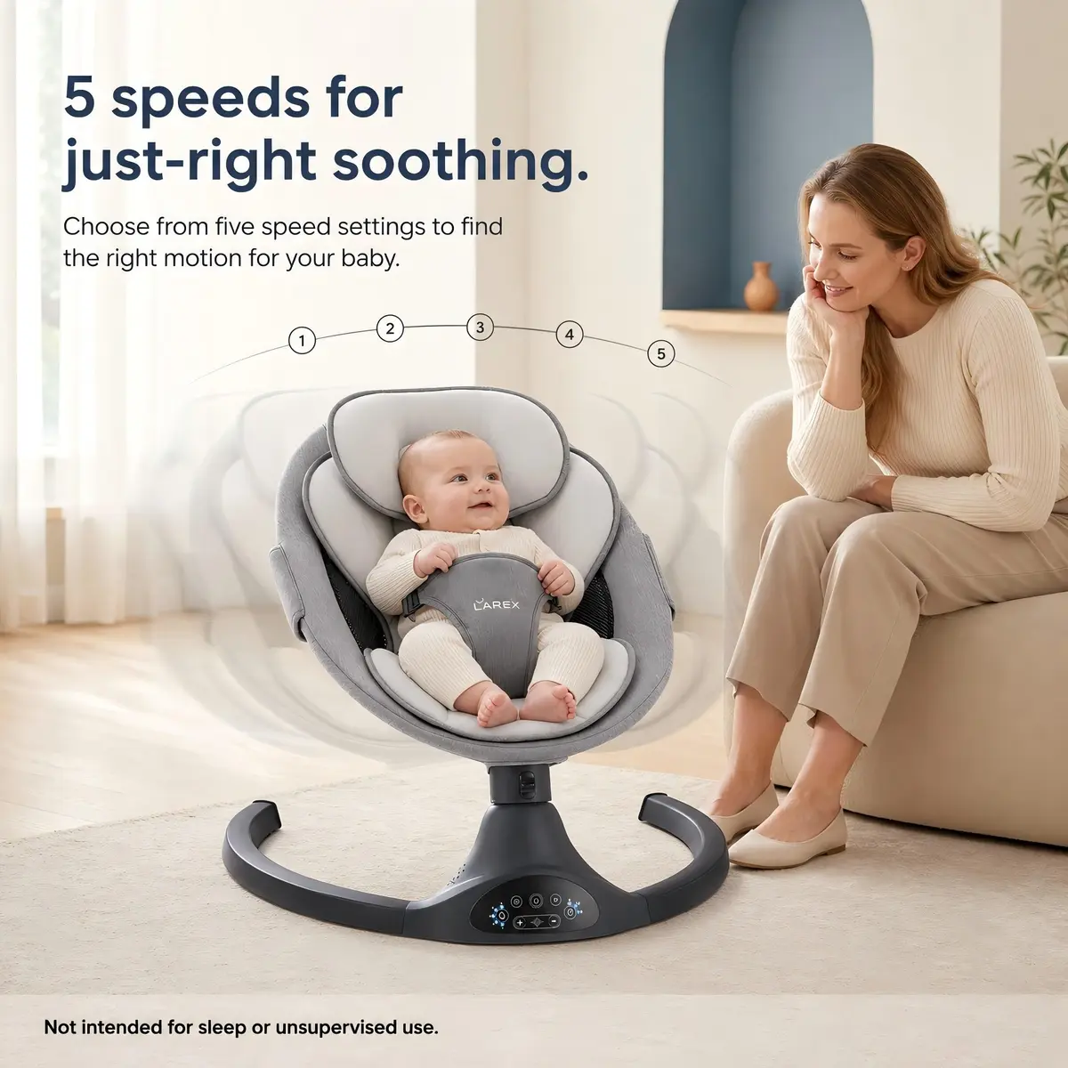 Larex Baby Swing | 5 Speeds, Bluetooth & Remote Control, Black, Large - view 3